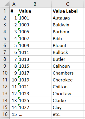 Value labels (metadata) in Excel